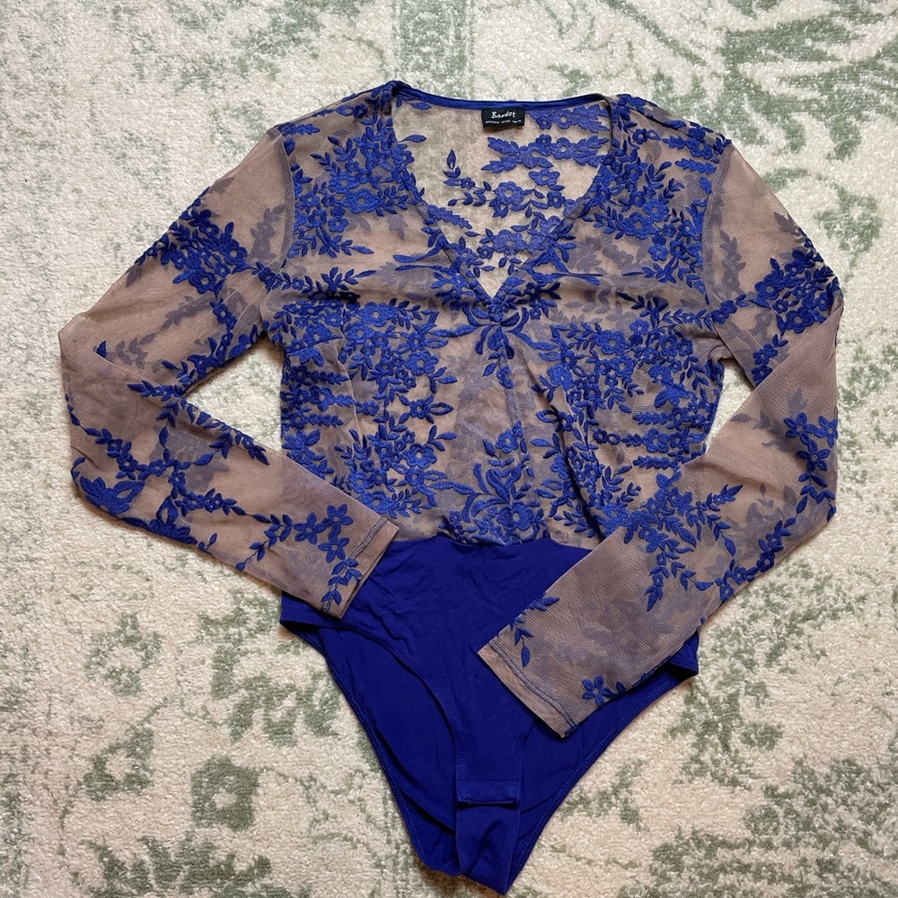Purple flowered sheer bodysuit size 6